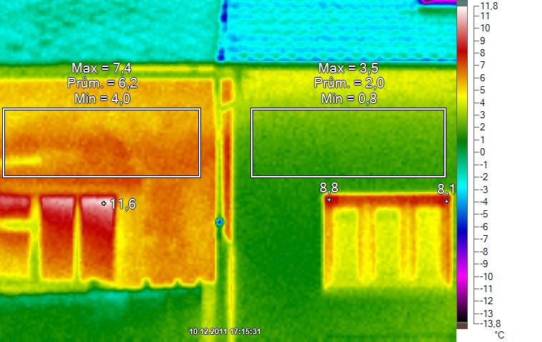 Example infrared image showing temperature differences across a house and roof